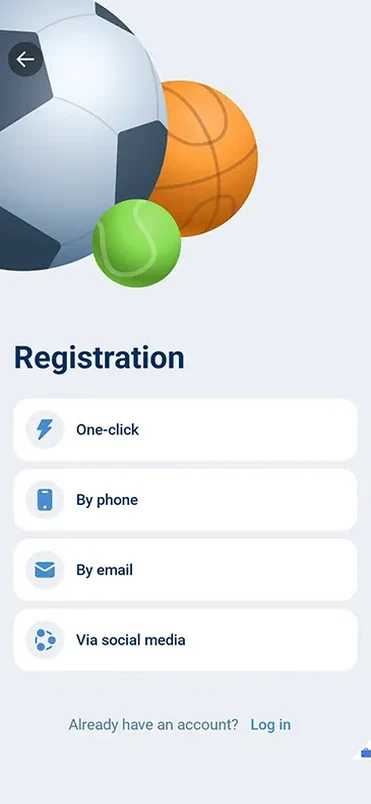 Registration methods in the app: one-click, phone, email, social media